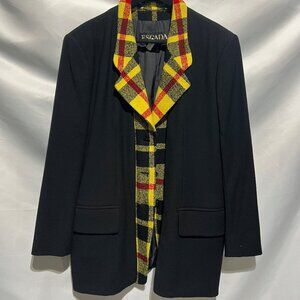 ESCADA Vintage Black Blazer w/ Built-In Collar Black/Yellow/Red  Size 42 / Large